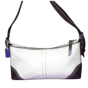 Coach 2007 Hamptons Cream & Brown Leather Demi Baguette Shoulder Bag F11195